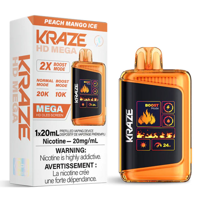 Peach Mango Ice Kraze HD Mega 20000 Puffs Disposable Vape Ct 5
