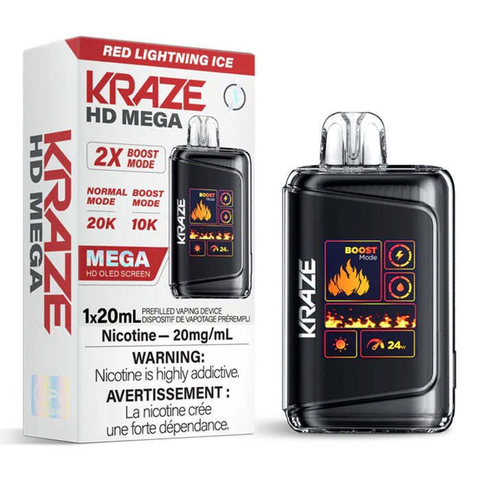Red Lightning Ice Kraze HD Mega 20000 Puffs Disposable Vape Ct 5