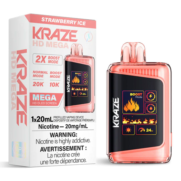 Strawberry Ice Kraze HD Mega 20000 Puffs Disposable Vape Ct 5