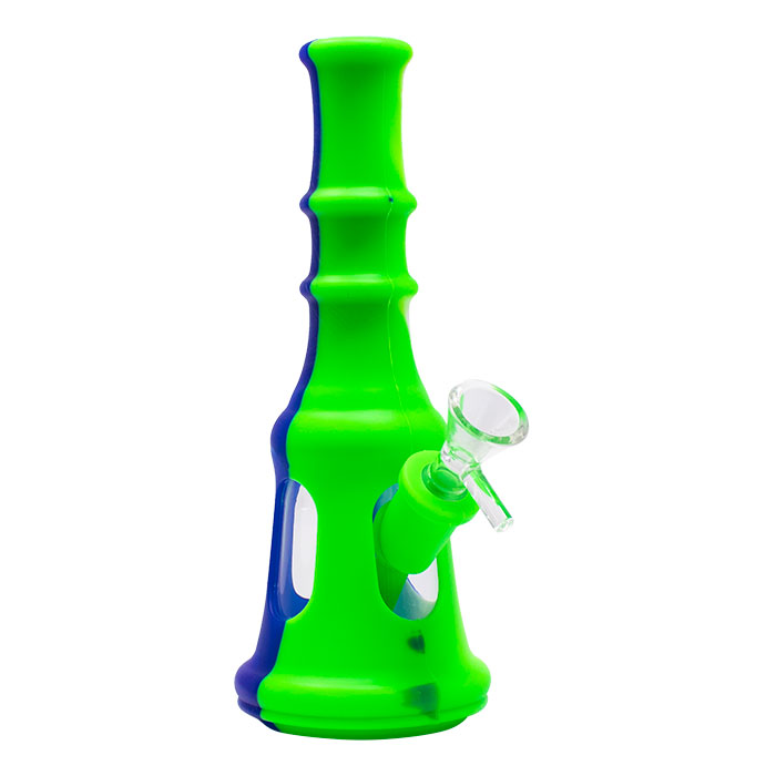 Blue Graphics Glass and Silicone Bong 8 Inches