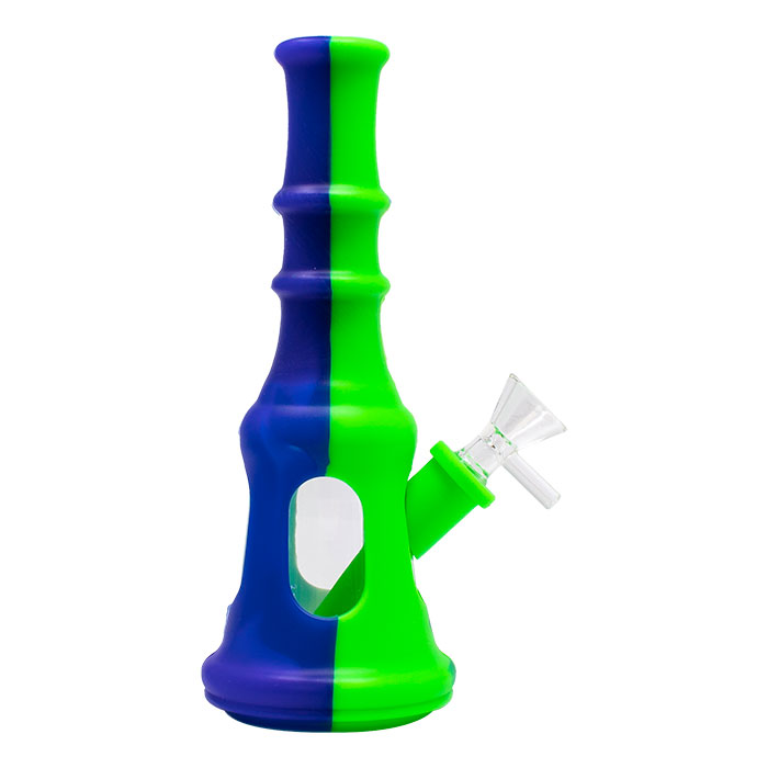 Blue Graphics Glass and Silicone Bong 8 Inches