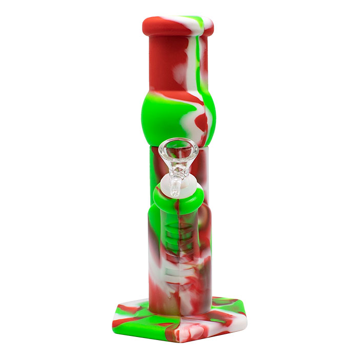 Red Hexagon Base Straight Tube 9 Inches Silicone Bong