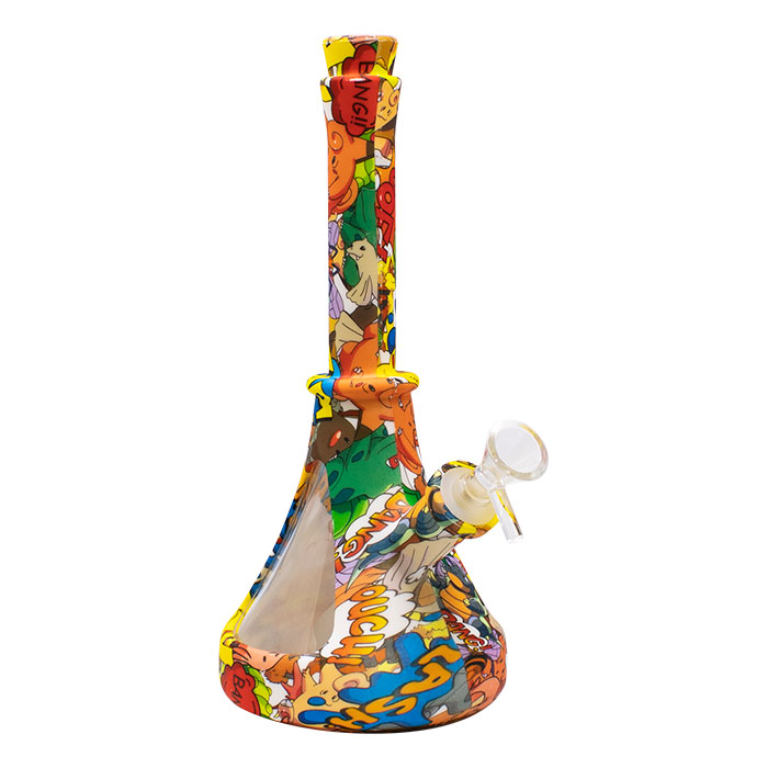 Yellow Graphics Silicone Beaker Bong 10 Inches