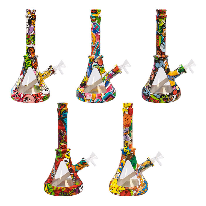 Yellow Graphics Silicone Beaker Bong 10 Inches