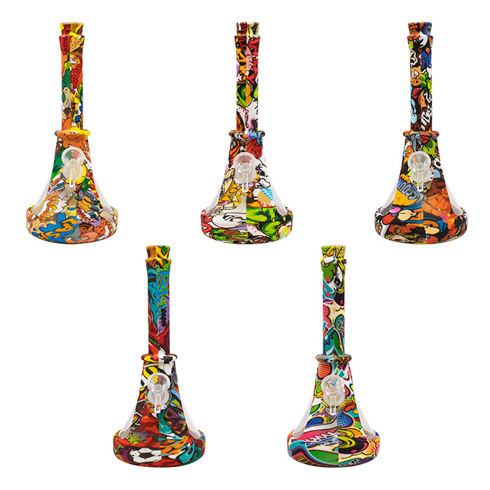 Black Graphics Silicone Beaker Bong 10 Inches