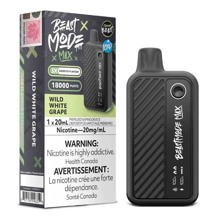 (Stamped) Wild White Grape Iced Beast Mode Max 18000 Puffs Disposable Vape Ct 5