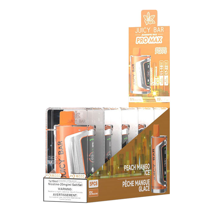 Peach Mango Ice Juicy Bar Pro Max 25000 Puffs Disposable Vape Ct 5