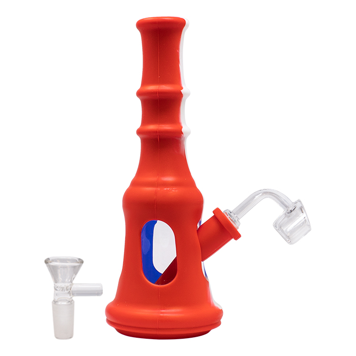 Red Graphics Glass And Silicone 8 Inches Bong And Dab Rigs