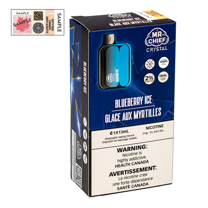 Crystal Blueberry Ice 12000 Puffs Disposable Vape By Mr. Chief Ct 10