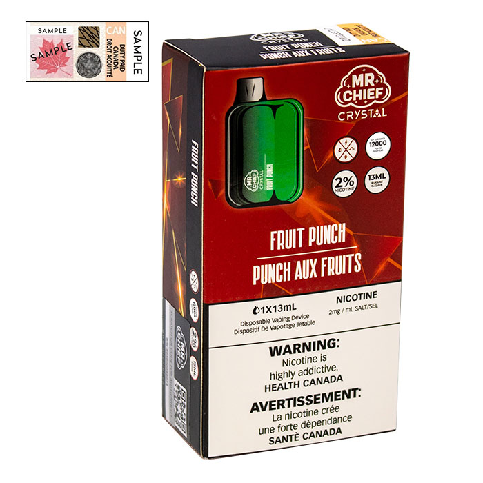 Crystal Fruit Punch 12000 Puffs Disposable Vape By Mr. Chief Ct 10