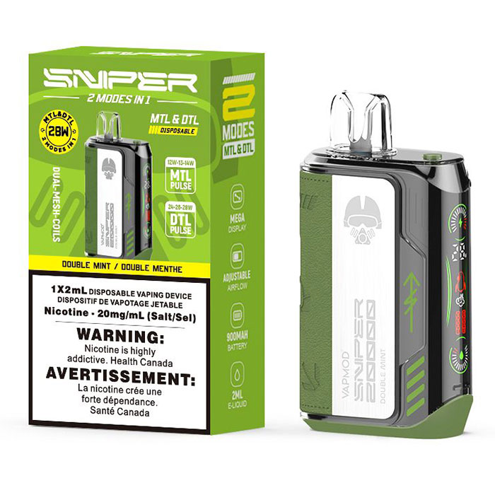 BC Compliance-Double Mint Sniper Disposable Vape Ct 5 By Vapmod