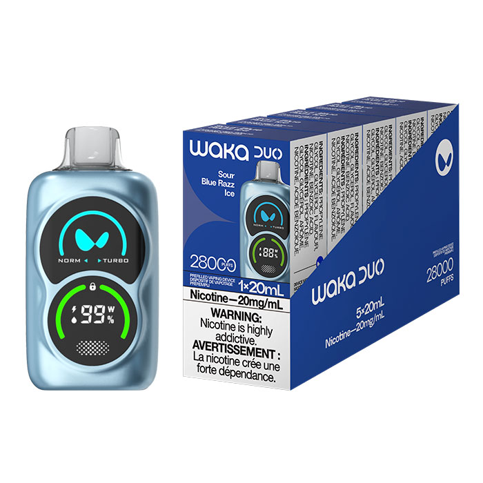 (Stamped) Sour Blue Razz Ice Waka Duo 28,000 Puffs Disposable Vape Ct 5