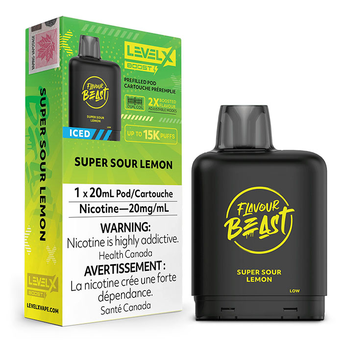 Super Sour Lemon Flavour Beast 15000 Puffs Level X Boost Pods Ct 6