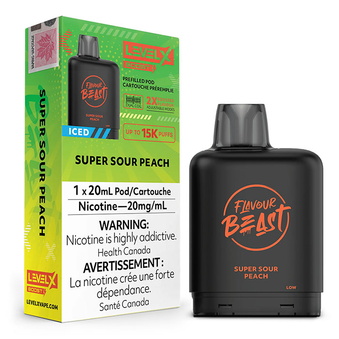 Super Sour Peach Flavour Beast 15000 Puffs Level X Boost Pods Ct 6