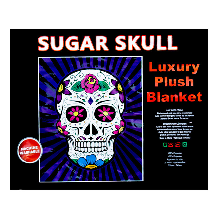 Purple Sugar Skull Queen Size Plush Blanket 