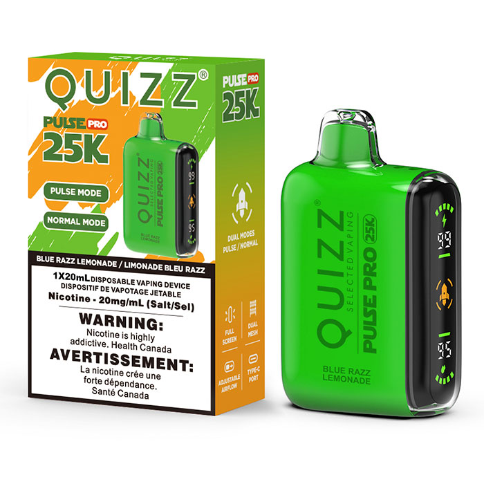 Blue Razz Lemonade Quizz Pulse Pro 25000 Puffs Disposable Vape Ct 10