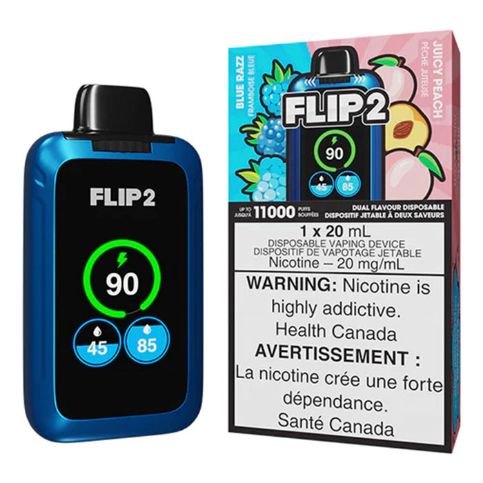 Flip Bar 2 Blue Razz & Juicy Peach 11000 Puffs 2-IN-1 Rechargeable Disposable Vape Ct-5