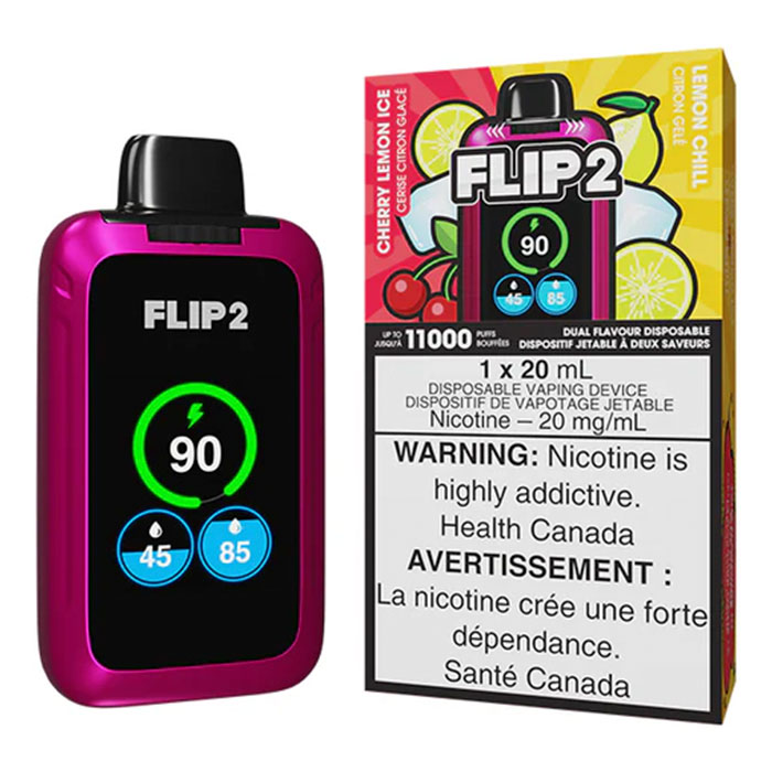 Flip Bar 2 Cherry Lemon Ice & Lemon Chill 11000 Puffs 2-IN-1 Rechargeable Disposable Vape Ct-5