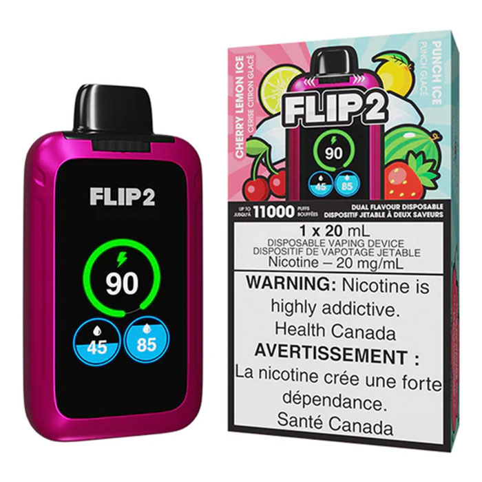 Flip Bar 2 Cherry Lemon Ice & Punch Ice 11000 Puffs 2-IN-1 Rechargeable Disposable Vape Ct-5