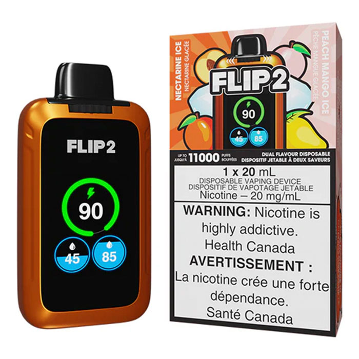 Flip Bar 2 Nectarine Ice & Peach Mango Ice 11000 Puffs 2-IN-1 Rechargeable Disposable Vape Ct-5