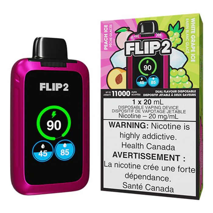 Flip Bar 2 Peach Ice & White Grape Ice 11000 Puffs 2-IN-1 Rechargeable Disposable Vape Ct-5