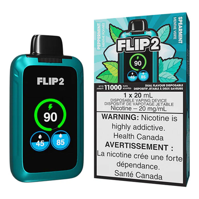 Flip Bar 2 Peppermint & Spearmint 11000 Puffs 2-IN-1 Rechargeable Disposable Vape Ct-5