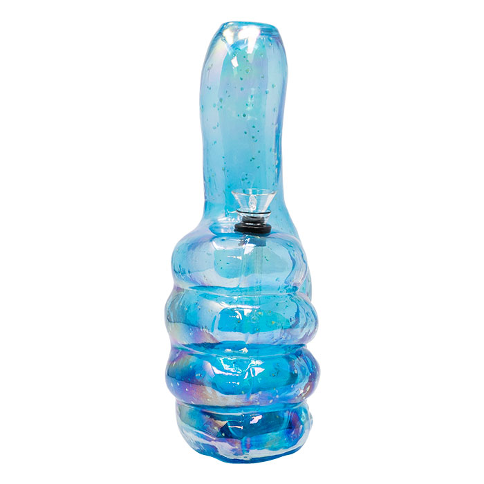 Light Blue Thumbs Up 10 Inches Metallic Glass Bong