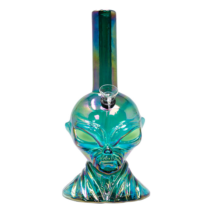 Teal Alien 11 Inches Glow In Dark Metallic Glass Bong 