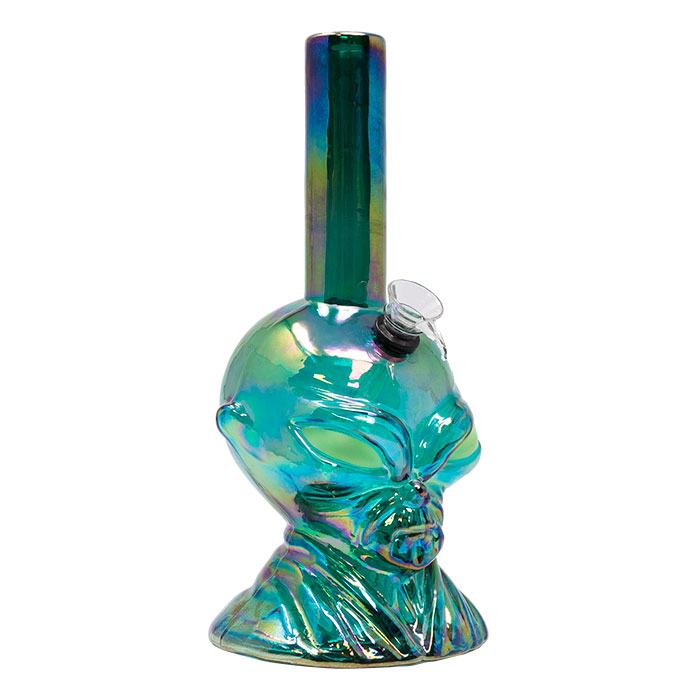 Teal Alien 11 Inches Glow In Dark Metallic Glass Bong 