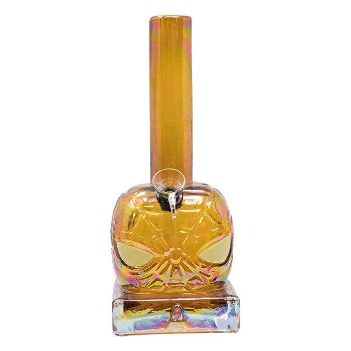 Amber Spider Mask 10 Inches Glow In Dark Metallic Glass Bong