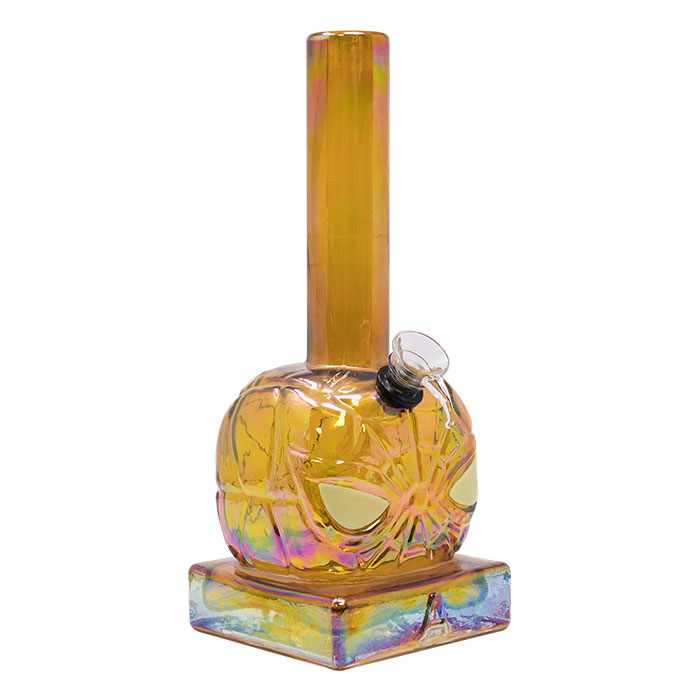 Amber Spider Mask 10 Inches Glow In Dark Metallic Glass Bong