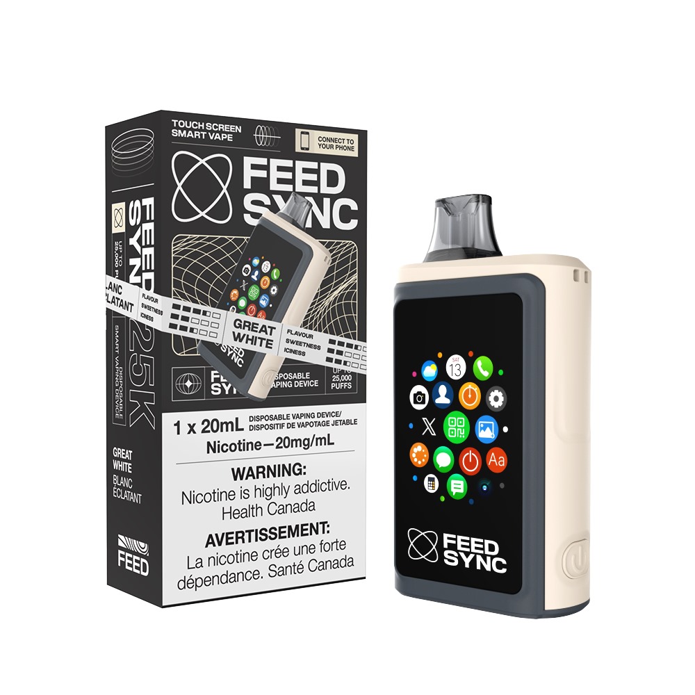 Great White Feed Sync 25000 Puffs Disposable Touch Screen Smart Vape Ct 3