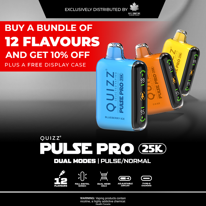 Quizz Pulse Pro 25000 Puffs Disposable Vape Bundle Display of 12 Different Flavors