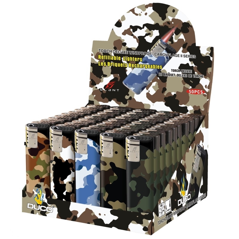 Duco Slant Torch Deluxe Windproof Camouflage II Series Lighter Display Of 50