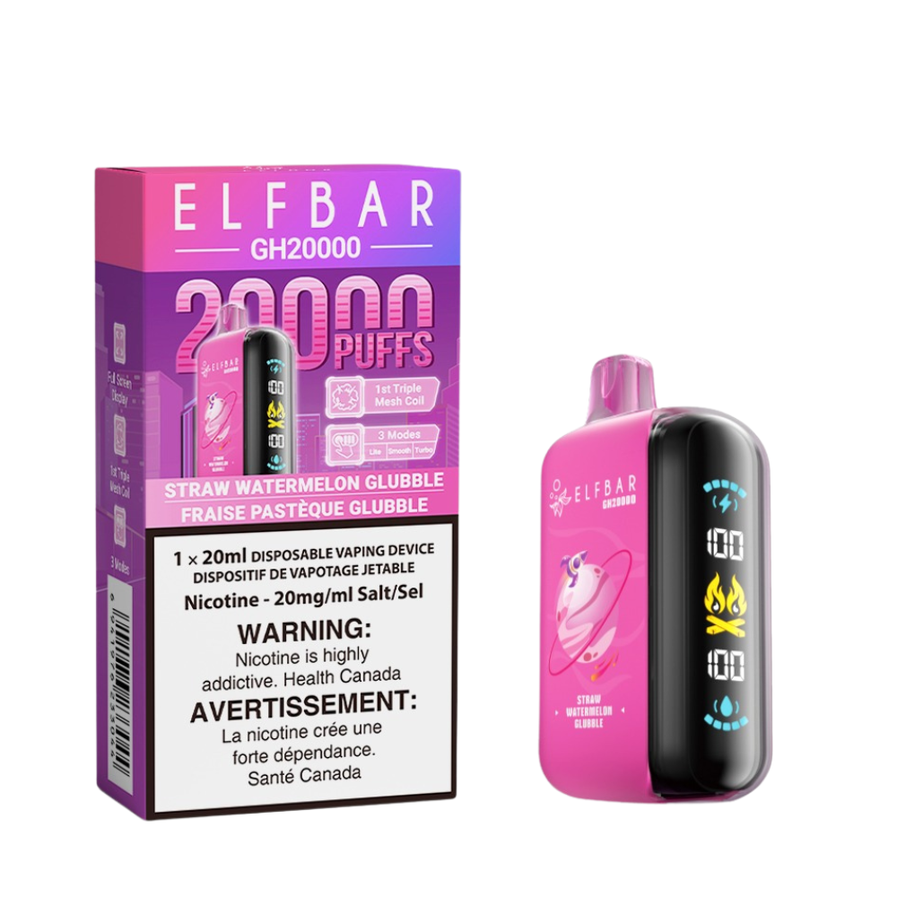 (Stamped) Straw Watermelon Glubble Elfbar GH20000 Puffs Disposable Vape Ct-5