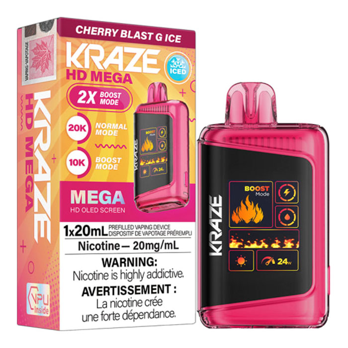 Cherry Blast G Ice Kraze HD Mega 20000 Puffs Disposable Vape Ct 5