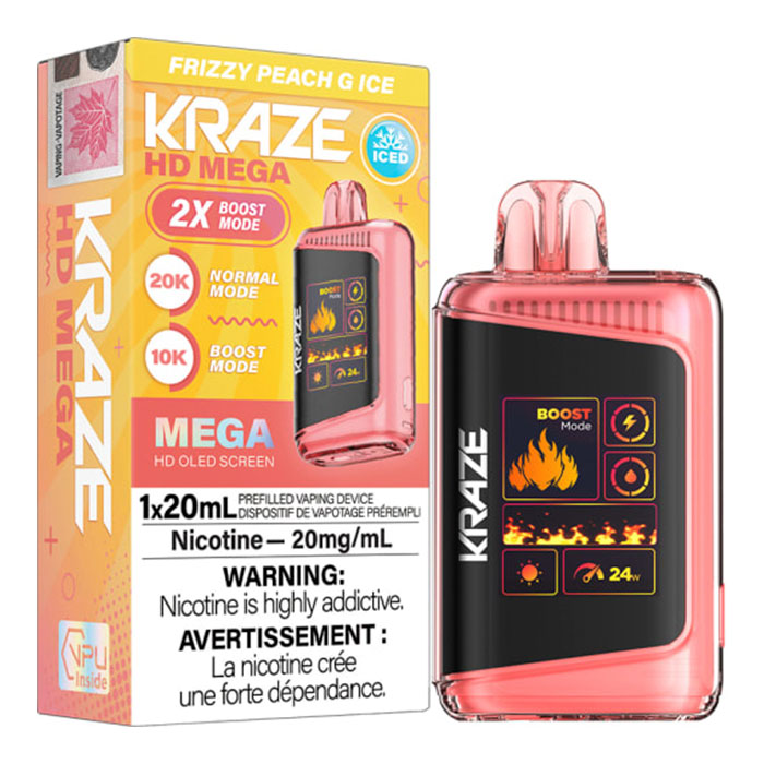 Frizzy Peach Ice Kraze HD Mega 20000 Puffs Disposable Vape Ct 5