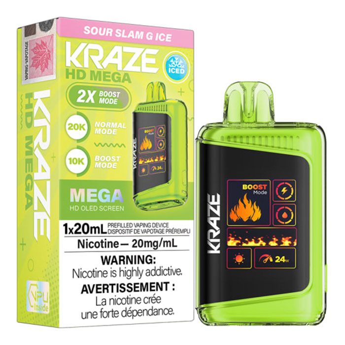 Sour Slam G Ice Kraze HD Mega 20000 Puffs Disposable Vape Ct 5