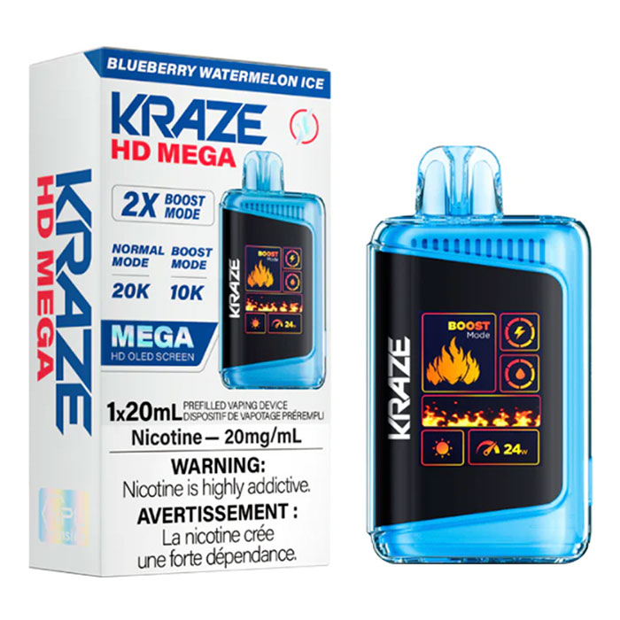 Blueberry Watermelon Ice Kraze HD Mega 20000 Puffs Disposable Vape Ct 5