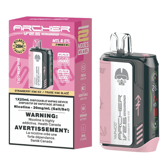 Strawberry Kiwi Ice V2.5 Archer 25000 Puffs Disposable Vape Ct 5 By Vapmod