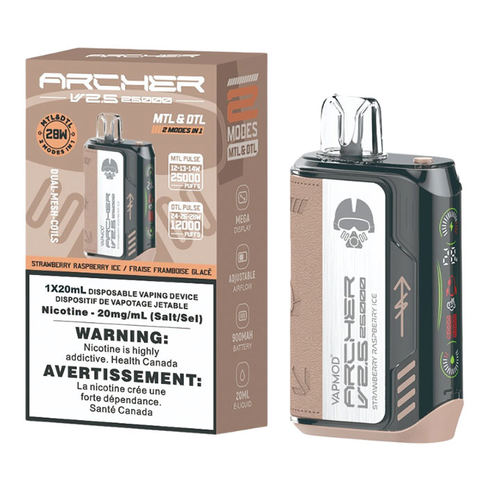 Strawberry Raspberry Ice V2.5 Archer 25000 Puffs Disposable Vape Ct 5 By Vapmod