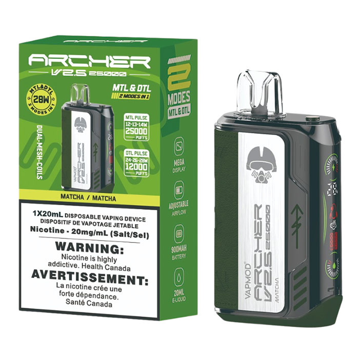 Matcha V2.5 Archer 25000 Puffs Disposable Vape Ct 5 By Vapmod