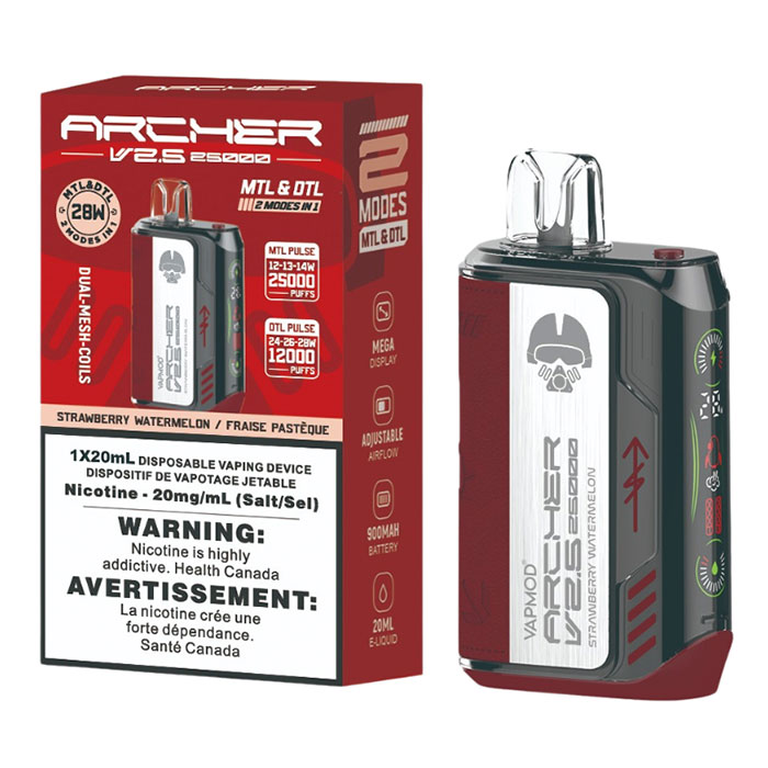  Strawberry Watermelon V2.5 Archer 25000 Puffs Disposable Vape Ct 5 By Vapmod