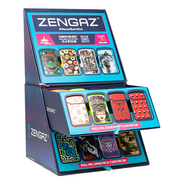 Funky Flame Zengaz Cube Lighter Display Of 48