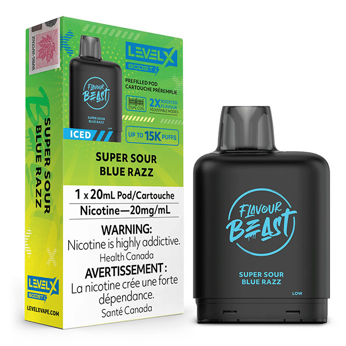 Super Sour Blue Razz Flavour Beast 25000 Puffs Level X Boost G2 Pods Ct 6