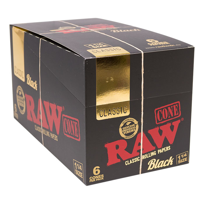 RAW Black 1¼ Classic Pre-Rolled Cones Display Of 32