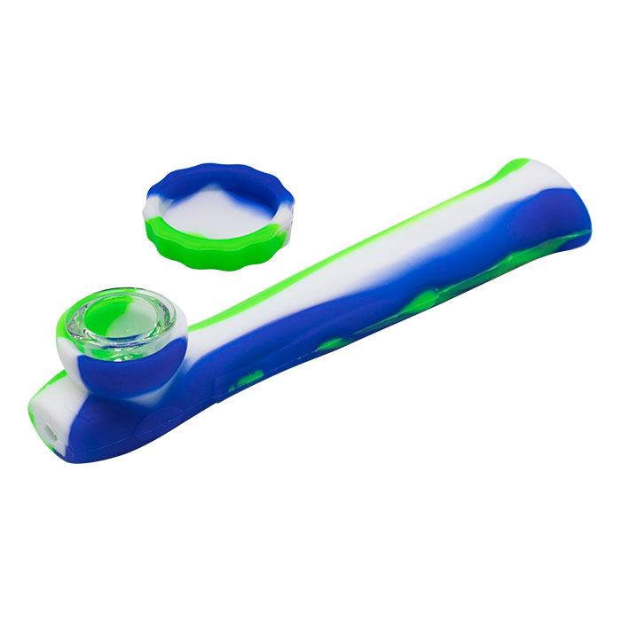 Green 6 Inches Silicone Pipe with Inbuilt Glass Screen