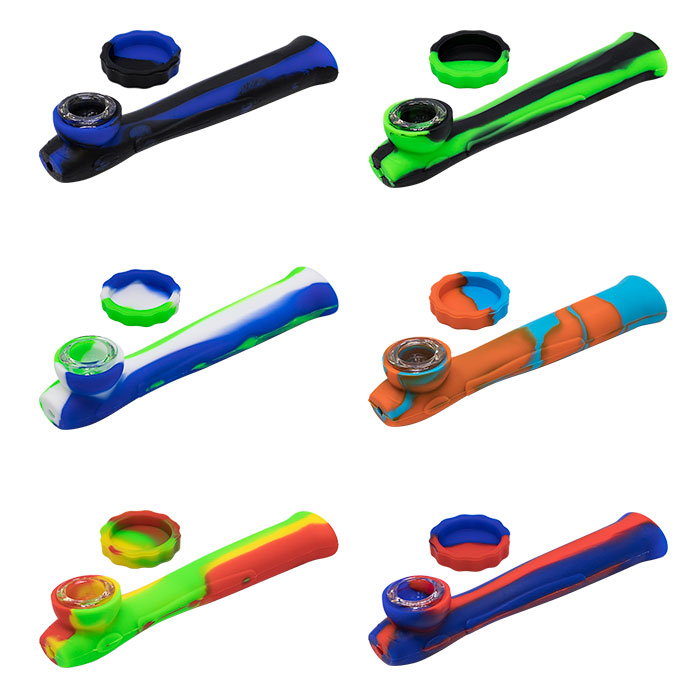 Green 6 Inches Silicone Pipe with Inbuilt Glass Screen