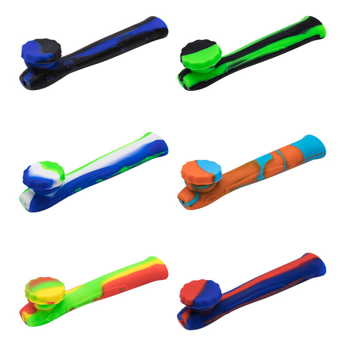 Green 6 Inches Silicone Pipe with Inbuilt Glass Screen