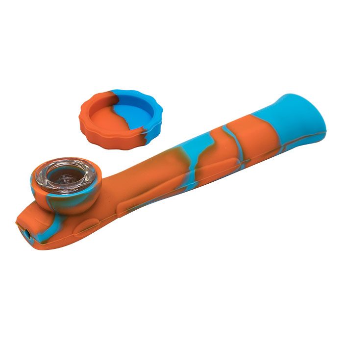 Orange 6 Inches Silicone Pipe with Inbuilt Glass Screen